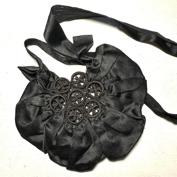 Black Antique Silk Victorian Evening Bag Goth Gothic OLD - Picture 3 of 4